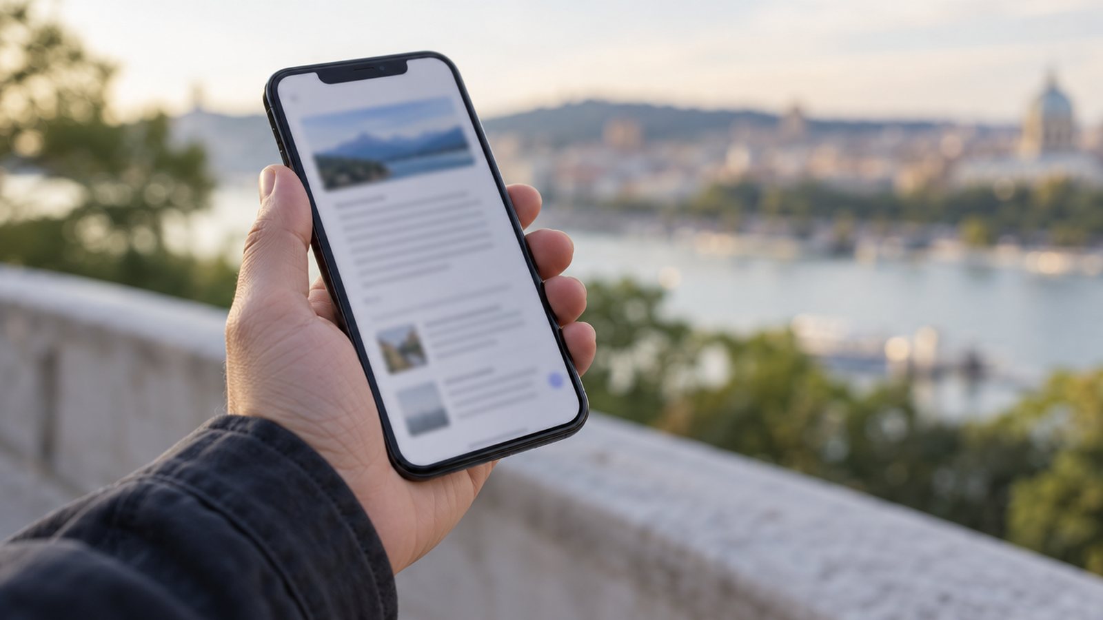 Mão segurando celular com documento digital na tela