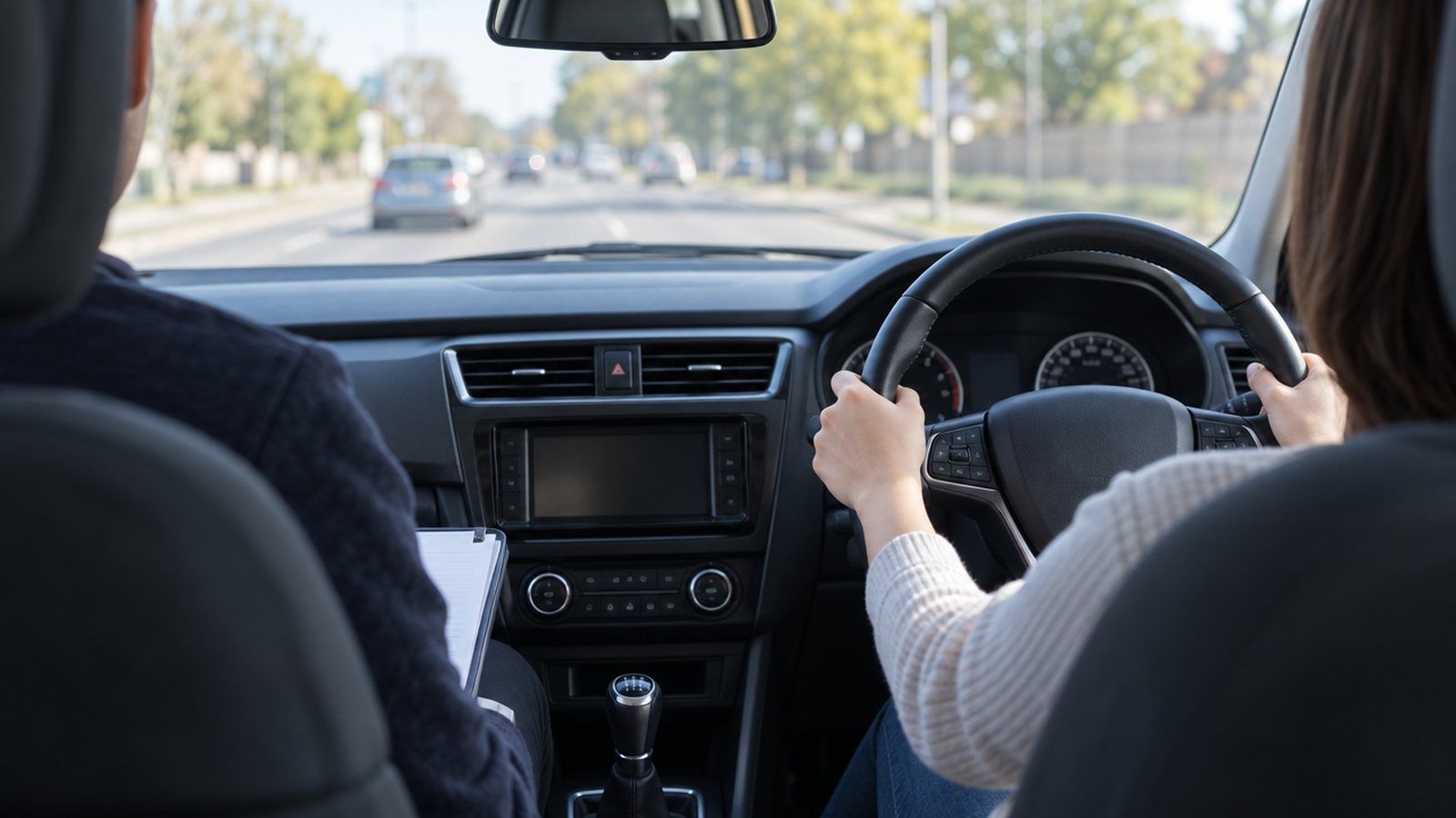 Mãos ao volante durante aula prática de direção